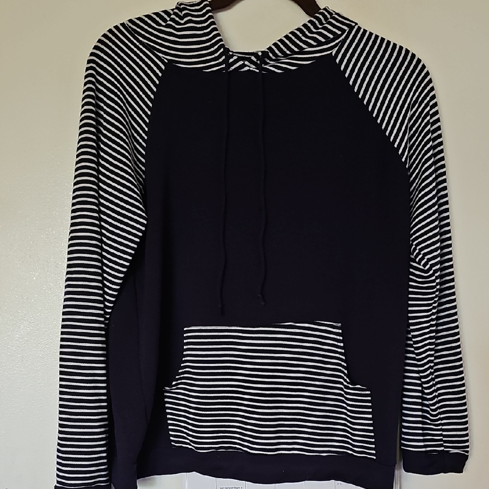 Striped Black and White Hoodie In Size Med.